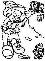 coloriage Pinocchio et gimini cricket se promenent